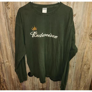 Budweiser Bud Beer Crown Logo Long Sleeve T-shirt Size XL - Olive Green (Promo)